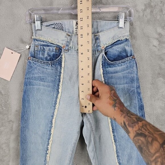 Revice Jeans Womens 25 Two Tone Blue Patchwork Blue Ankle Denim Festival NWT - Picture 5 of 12